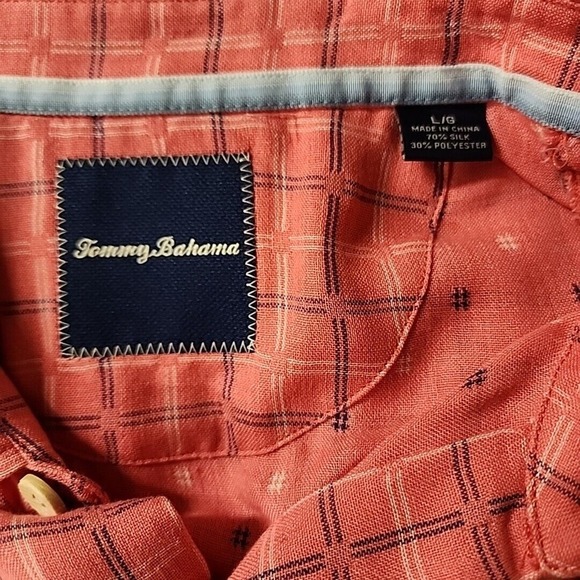 Tommy Bahama Camp Shirt Men Large Pink Keep It In Check IslandZone Hawaii $158 - Picture 4 of 4